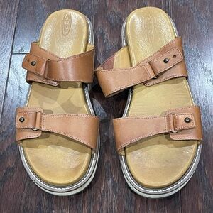 KEEN Lana Camel Brown Leather Comfort Sandal Double Strap Slide Women Size 10.5